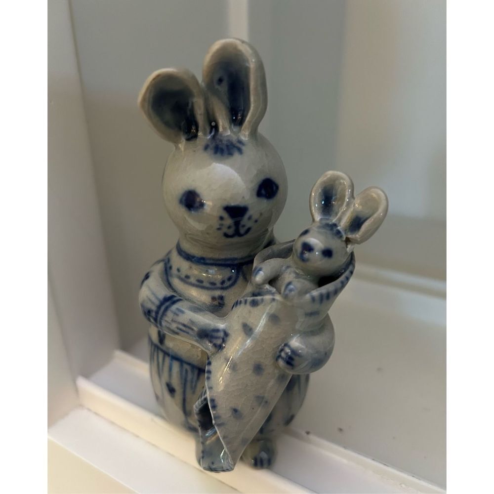 Artist Pottery Mother Bunny w/ Baby